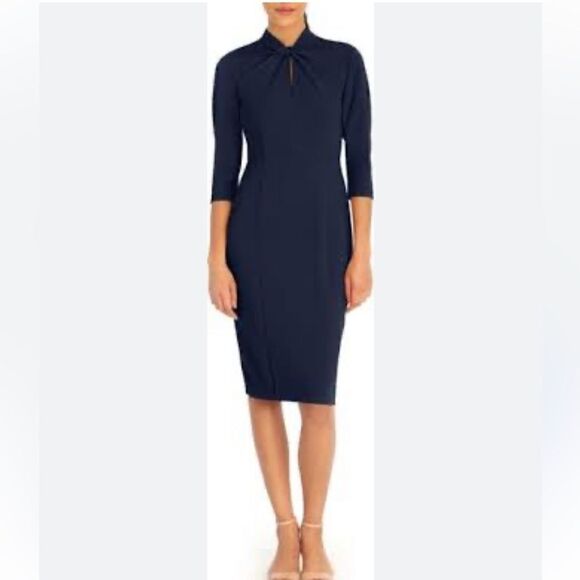 Donna Morgan Three Quarter Sleeve Sheath Dress Navy Blue Size 4, NWOT - Picture 2 of 9